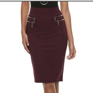 Jennifer Lopez Ponte Skirt Pencil Skirt With Zipper Accent Size M Women's Maroon